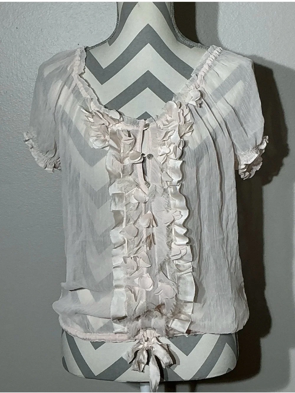 Abercrombie & Fitch Pale Pink Ruffle Front Blouse